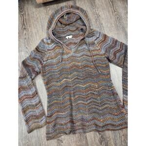Royal Robbins Womens XL Crochet Knit Bohemian Hoodie Sweater Maroon/Gray multi